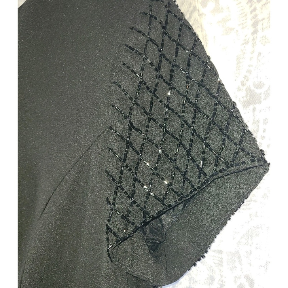 VTG Halmode Petites Black Beaded Sleeve Dress Formal Sz 6 Evening 1999